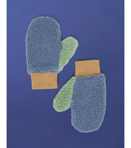 Fleece Mittens - Blue/Beige