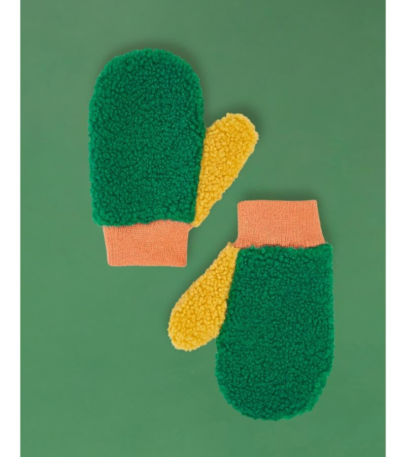 Fleece Mittens - Green/Orange