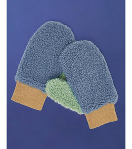 Fleece Mittens - Blue/Beige