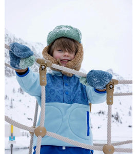 Fleece Mittens - Blue/Beige